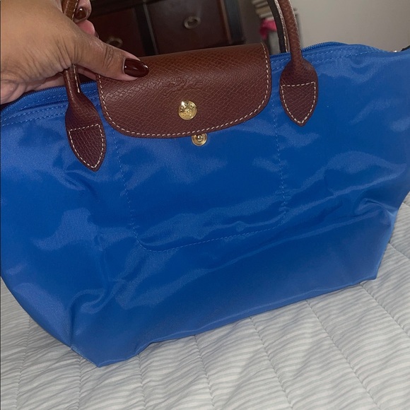 Longchamp Blue and Brown Tote Bag short handle small tote - Picture 1 of 6
